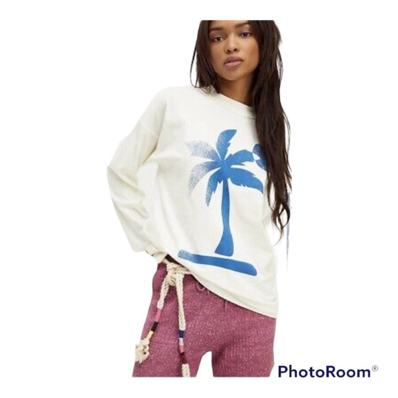 Free People Tops - Free People Midnight Rider Palm Tree Long Sleeve Tee In White